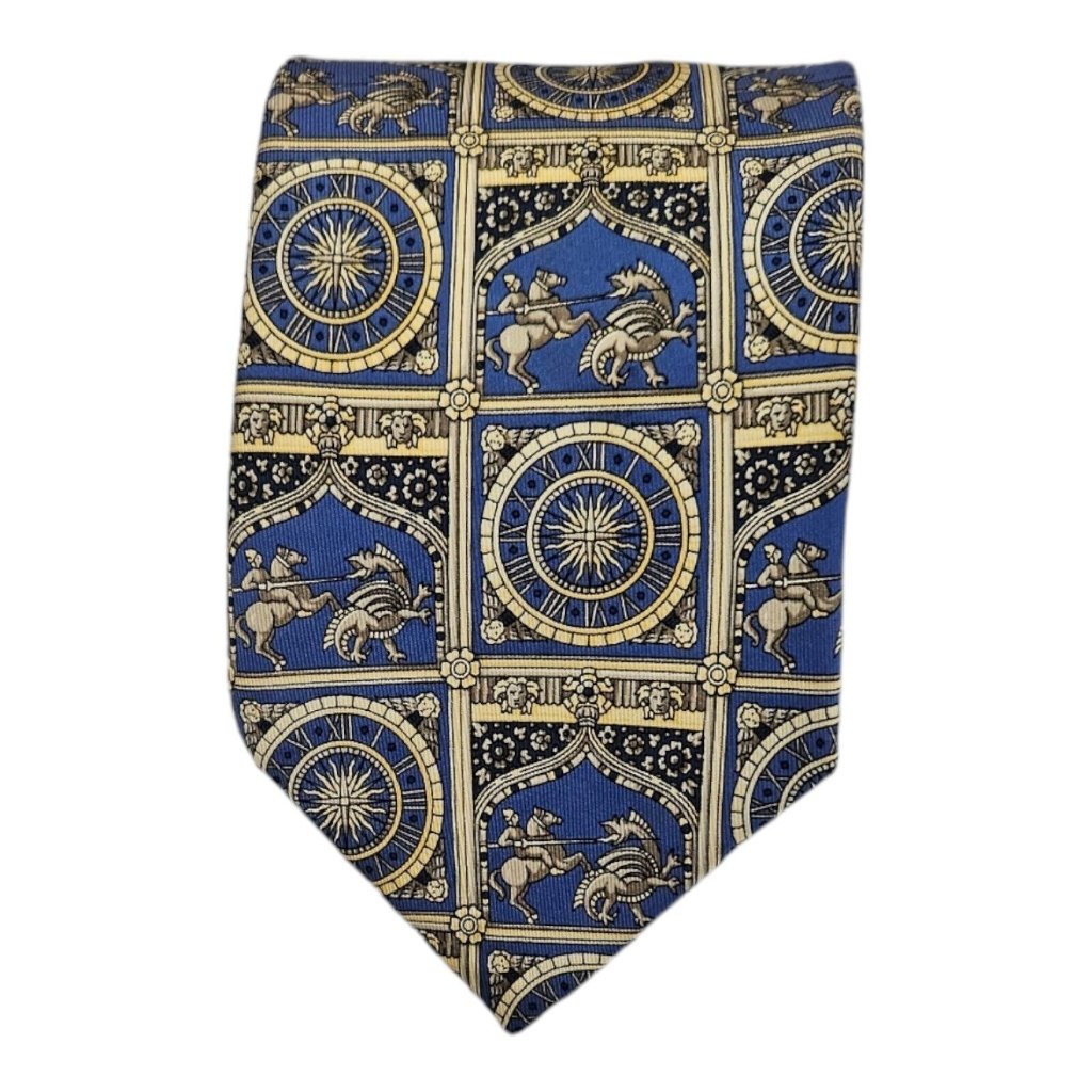 Liberty Blue Geometric Art Silk Tie England 58"/ 3.5" Ec